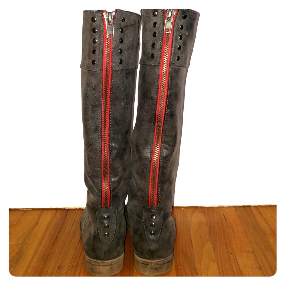 Grey knee high boots